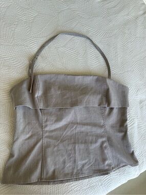 Dynamite Grey Striped Halter Going Out Top